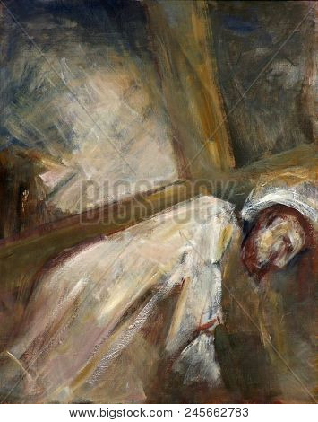 SISAK, CROATIA - DECEMBER 07: 3rd Stations of the Cross, Jesus falls the first time, Church of Holy Cross in Sisak, Croatia, on December 07, 2017.