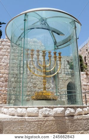Jerusalem, Israel, July 14, 2017 : The Menorah - The Golden Seven-barrel Lamp - The National And Rel