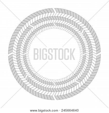Round Frame Of  Black And White Herringbone Border. Object Separate From Background.  Vector Templat