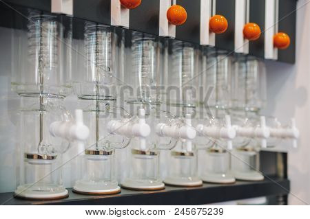 Fragment Of Chemical Reactor Equipment, Glass Pipe. Abstract Industrial Background.