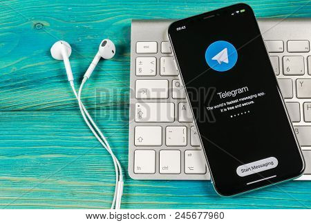 Sankt-petersburg, Russia, June 2, 2018: Telegram X Application Icon On Apple Iphone X Screen Close-u