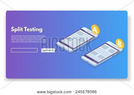A-b Comparison. Split Testing Isometric Concept. Vector Illustration.