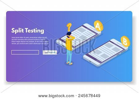 A-b Comparison. Split Testing Isometric Concept. Vector Illustration.