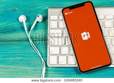 Sankt-petersburg, Russia, June 2, 2018: Microsoft Office Powerpoint Application Icon On Apple Iphone
