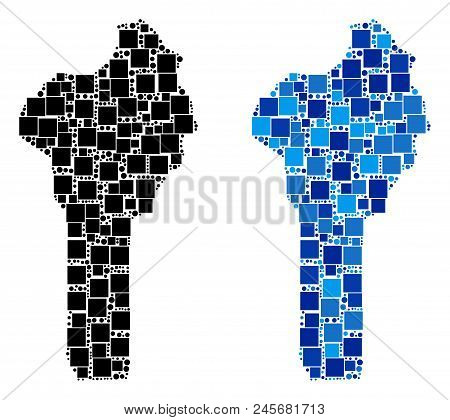 Dot Benin Map Variants. Abstract Geographic Map Version Designed With Blue Color Tones. Vector Mosai