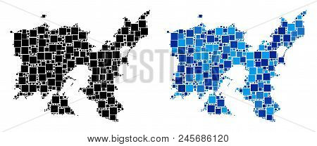 Dotted Limnos Greek Island Map Versions. Abstract Geographic Map Variant Done With Blue Color Tones.