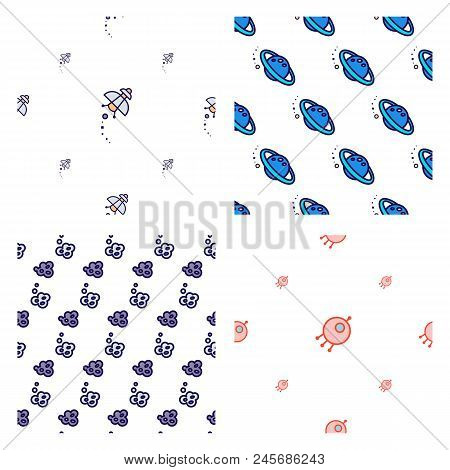 Modern Seamless Set Pattern With Space Cosmos. They Can Be Used To Decorate Your Print Designs: Pack