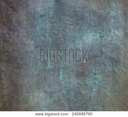 Wall Texture With Patina Or Copper Oxide Stains. Grunge Rusty Background