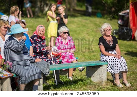 NIKOLSKIY / LENINGRAD REG, RUSSIA - JUN 16, 2018: During festival events dedicated to 69th anniversary of urban-type settlement Nikolskiy formation on the river Svir connecting Onega and Ladoga lakes.