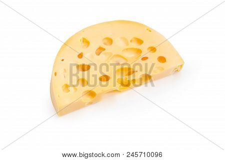 Semicircular Piece Of Swiss-type Cheese On A White Background