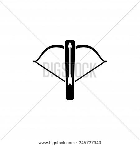 Battle Crossbow With Arrow. Flat Vector Icon Illustration. Simple Black Symbol On White Background. 
