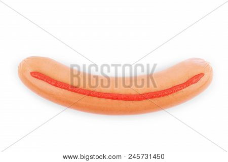 Sausage And Ketchup Isolated On White Background