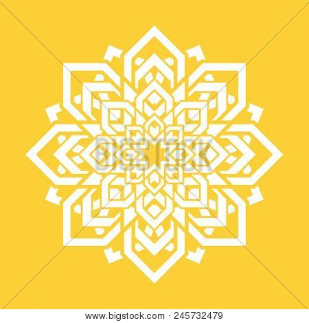 Mandala Flower. Vector Yoga Design Element. Round Floral Symbol. White And Yellow. Fresh Idea For Yo