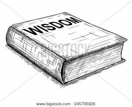 Vector Artistic Pen And Ink Drawing Illustration Of Old Closed Book Of Wisdom.