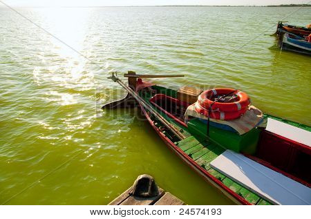 Albufera göl geleneksel tekneler Valencia İspanya