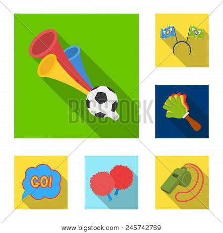 Fan And Attributes Flat Icons In Set Collection For Design. Sports Fan Vector Symbol Stock  Illustra