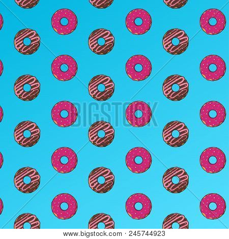 Seamless Pattern Of Donuts On A White Background