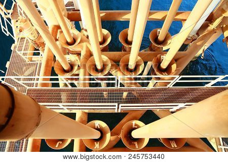 Offshore Construction Platform For Production Oil And Gas. Oil And Gas Industry And Hard Work. Produ