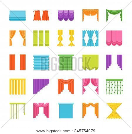 Curtains & Blinds. Window Drapes. Different Styles Of Draperies. Roman, Roller, Pleat, Panel, Beaded
