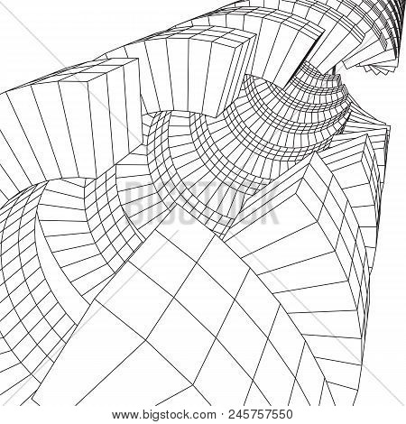 Futuristic Tunnel Of Wireframe Low Poly Mesh Construction. Futuristic Background, Business Concept. 