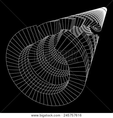Futuristic Tunnel Of Wireframe Low Poly Mesh Construction. Futuristic Background, Business Concept. 