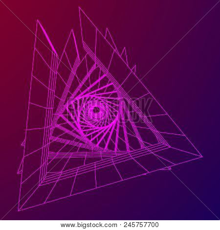Futuristic Tunnel Of Wireframe Low Poly Mesh Construction. Futuristic Background, Business Concept. 