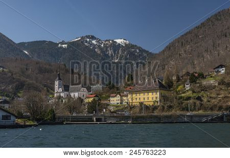 Ebensee Sea And Town In Big Austrian Alps
