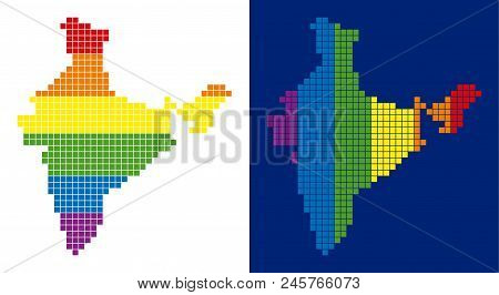 Dot Lgbt India Map Variants. Vector Geographic Schemes In Spectral Colors With Vertical And Horizont