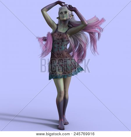 3d Render Of Purple Elf Woman On Isolated Background