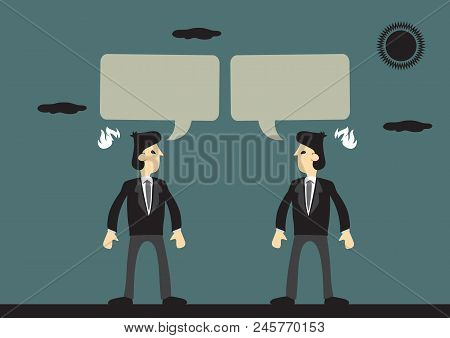 Businessmen Having Angry Conversation. Blank Speech Balloons For Copy Space. Cartoon Vector Illustra
