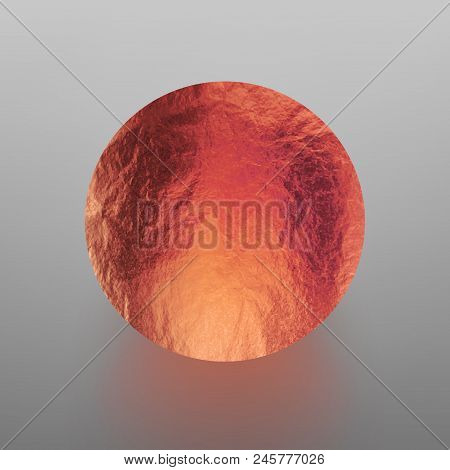 Stock Vector Illustration Shiny, Sparkly Copper Leaf Circle. Metal Foil Texture Isolated On Gray Bac
