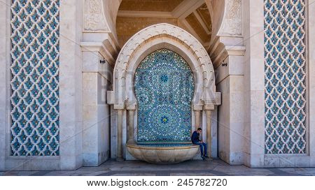 Casablanca, Morocco -april 2018: Architectural Detail From The Hassan Ii Mosque In Casablanca, Moroc
