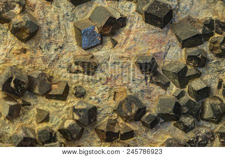 Closeup Detail Of The Natural Almandine Crystals
