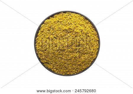 Khmeli Suneli In Bowl, Top View, Isolated On A White Background. Organic Spice