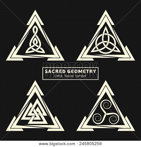 Set Of Four Vector Celtic Sacral Symbols. Magic Sign. Sacred Geometry. Sacred Symbol Of Vikings. Anc