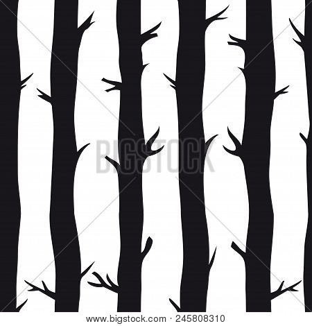 Seamless Pattern With Trees For Print On Paper, Invintations, Cards. Background With Black And White