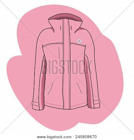 Ski Jacket Isolated On White Background. Pink Sport Jacket Illustration.