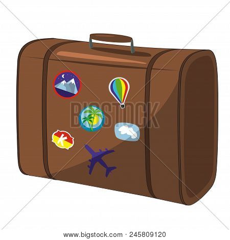 Brown Suitcase Isolated On White Background. Isolated Suitcase Illustration.