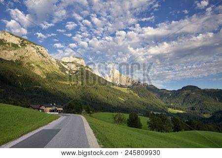 Hilly Landscape With Trrees Near The Austria Village Annaberg Im Lammertal