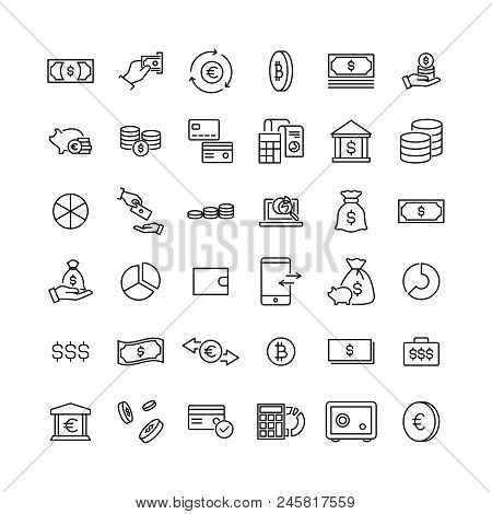 Simple Collection Of Finance Related Line Icons. Thin Line Vector Set Of Signs For Infographic, Logo