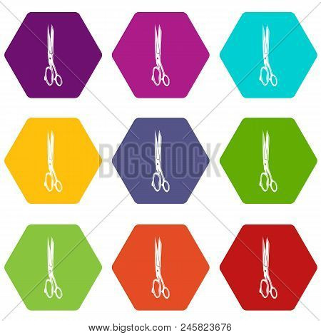 Big Medical Scissors Icons 9 Set Coloful Isolated On White For Web
