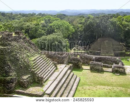 High Angle Shot Showing The Ancient Maya Archaeological Site Named Caracol Located In Belize In Cent