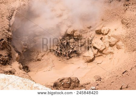 Muddy Hot Spring In Hydrothermal Systems Of Yellowstone National Park, Wyoming, Montana, Idaho, Usa