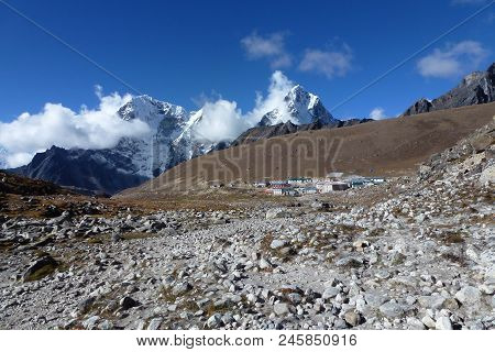 View Of The Lobuche Village With Lodges, Everest Base Camp Trek, Nepal