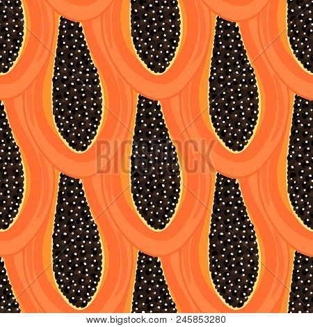 Seamless Pattern With Tropical Fruits. Healthy Dessert. Fruity Background. Carica Papaya. Exotic Foo