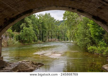 bridge over the Sella River in Cangas de Onis, Asturias, Spain.
