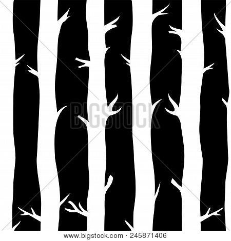Seamless Pattern With Trees For Print On Paper, Invintations, Cards. Background With Black And White