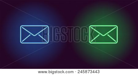 Neon Icon Of Blue And Green Mail. Vector Illustration Of Neon Mail Envelope Consisting Of Neon Outli