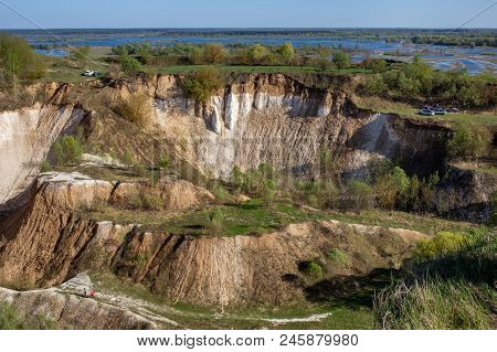 Huge Old Chalk Quarry Landscape. Beautiful Space Background