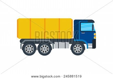 Commercial Truck Isolated Icon. Modern Lorry Car, Freight Transport Side View Illustration In Flar D